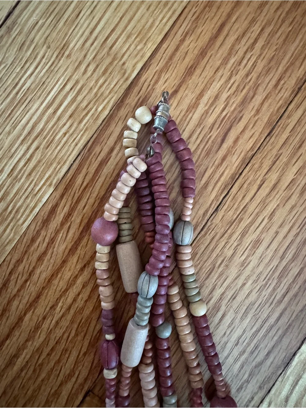 Vintage Multi-Strand Pink and Natural Bead Necklace